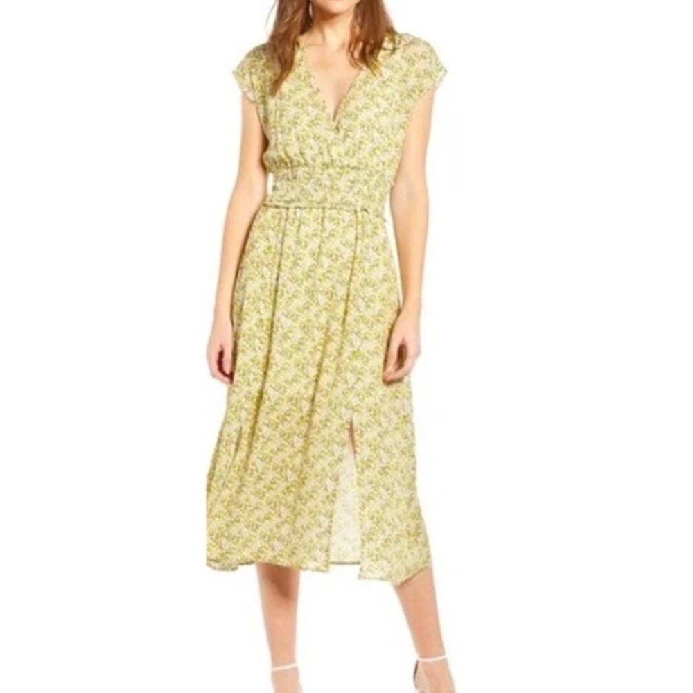 WAYF Leanne Double Slit Smocked Midi Dress